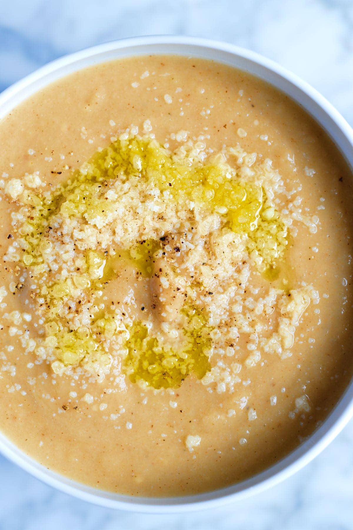 Roasted Cauliflower Soup with parmesan on top
