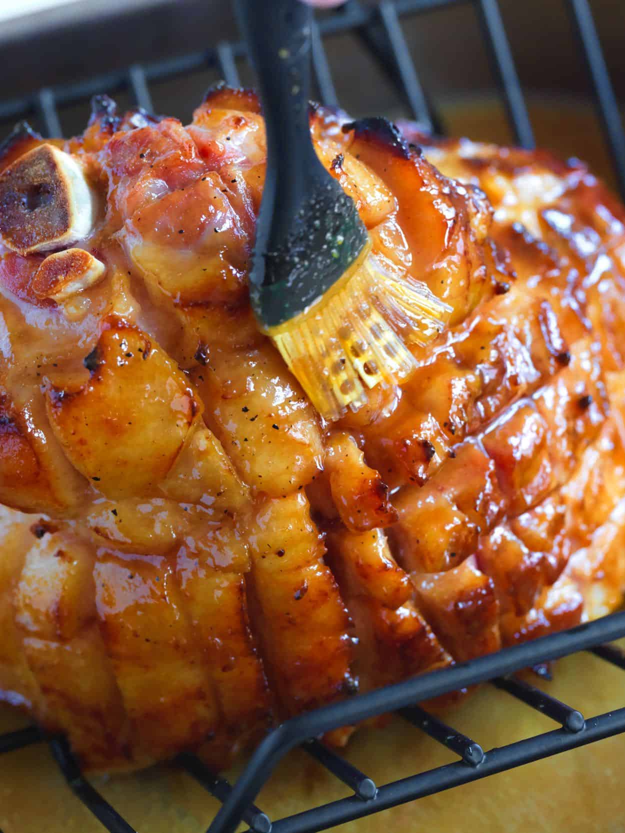 Brushing Ham Glaze onto Baked Ham